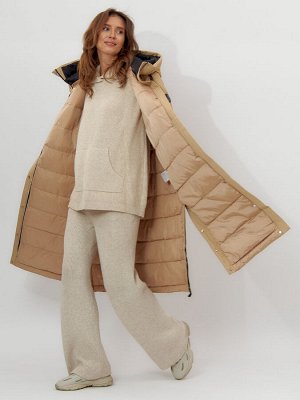 Пальто утепленное женское зимние бежевого цвета 112205B