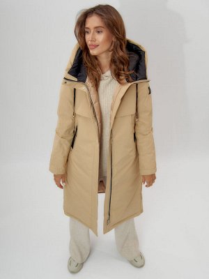 Пальто утепленное женское зимние бежевого цвета 112205B