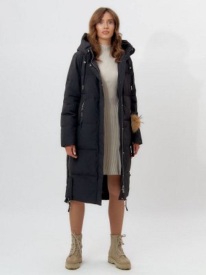 Пальто утепленное женское зимние черного цвета 11207Ch