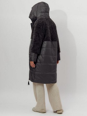 Пальто утепленное женское зимние темно-серого цвета 11210TC