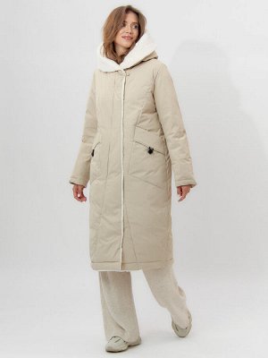 Пальто утепленное женское зимние бежевого цвета 112288B