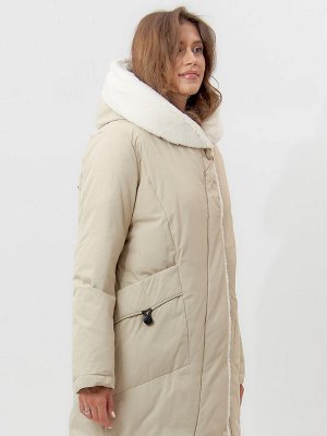 Пальто утепленное женское зимние бежевого цвета 112288B