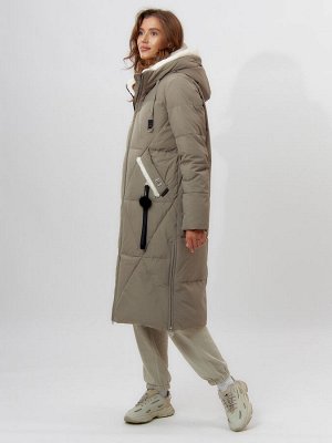 Пальто утепленное женское зимние бежевого цвета 112227B