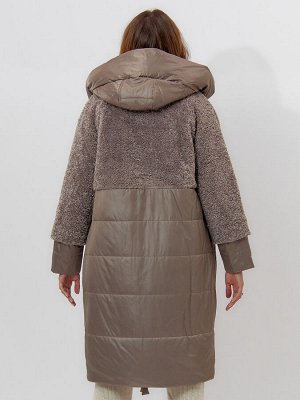 Пальто утепленное женское зимние коричневого цвета 11210K