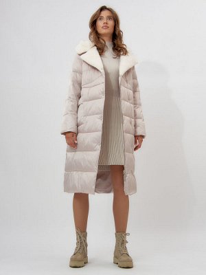 Пальто утепленное женское зимние бежевого цвета 112268B
