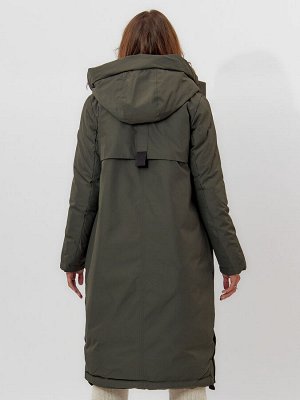 Пальто утепленное женское зимние темно-зеленого цвета 112205TZ