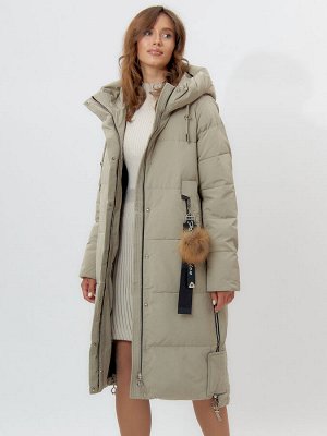 Пальто утепленное женское зимние бирюзового цвета 11207Br