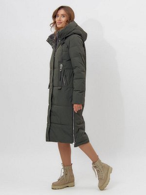 Пальто утепленное женское зимние темно-зеленого цвета 113151TZ