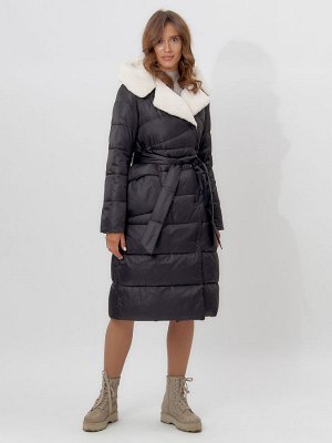 Пальто утепленное женское зимние черного цвета 112268Ch