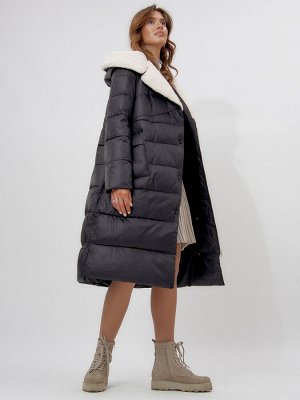 Пальто утепленное женское зимние черного цвета 112268Ch