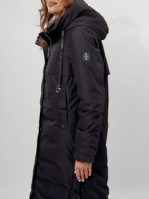 Пальто утепленное женское зимние черного цвета 112205Ch