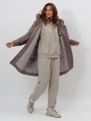 Пальто утепленное женское зимние коричневого цвета 11209K