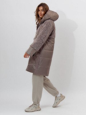 Пальто утепленное женское зимние коричневого цвета 11209K
