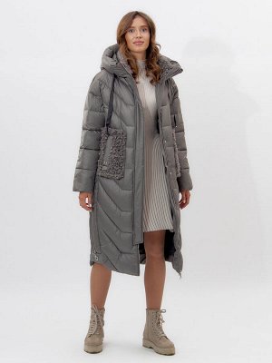 MTFORCE Пальто утепленное женское зимние серого цвета 11608Sr
