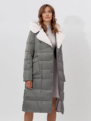 Пальто утепленное женское зимние серого цвета 112268Sr