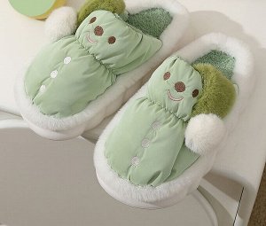 Тапочки домашние женские текстильные с дизайном "Снеговик", цвет зеленый