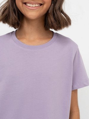 Прямая хлопковая футболка сиреневого цвета для девочек