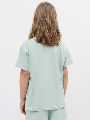 Хлопковая футболка с принтом в ментоловом цвете для девочек