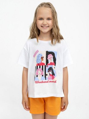 Хлопковая футболка с принтом в белом цвете для девочек