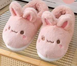 Тапочки домашние женские плюшевые с задником в милом дизайне "Кролик", цвет розовый