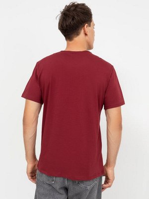 Хлопковая прямая футболка в оттенке бордо с крупным принтом