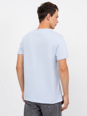 Хлопковая прямая футболка голубого цвета с крупным принтом