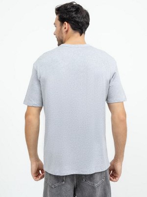 Хлопковая футболка в оттенке серый меланж с крупным принтом