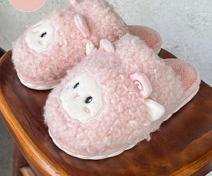 Тапочки домашние женские плюшевые в милом дизайне "Пушистая овечка", цвет розовый