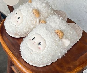 Тапочки домашние женские плюшевые в милом дизайне "Пушистая овечка", цвет белый