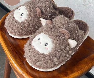 Тапочки домашние женские плюшевые в милом дизайне "Пушистая овечка", цвет коричневый