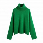 Женский свитер с широким воротником, однотонный, цвет зеленый