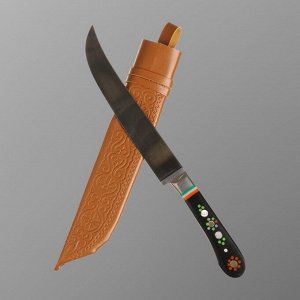 Нож Пчак Шархон - Большой, пластик, ёрма мехенди, гарда олово. ШХ-15 (16-17 см)