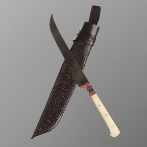 Нож Пчак Шархон - Большой узкий, кость, ёрма, гарда гравировка. ШХ-15 (17-18 см)