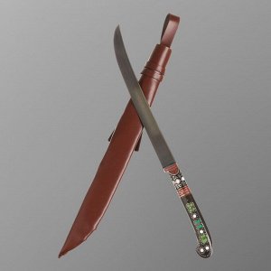Нож Пчак Шархон - Узкий большой, рог архара, ёрма с садафом, гарда олово с садафом, клинок