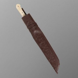 Шафран Нож Корд Куруш - Большой узкий, кость, ёрма, гарда гравировка олово. ШХ-15 (17-18 см)