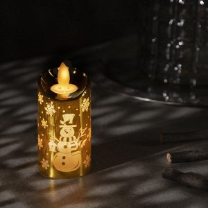 Светодиодная фигура «Золотистая свеча со снеговиком» 5 x 9 x 5 см, пластик, батарейки AG13х3, свечение тёплое белое