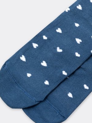 Высокие детские носки джинсового цвета в белое сердечко (1 упаковка по 5 пар)
