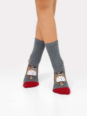 Детские высокие носки в оттенке темно-серый меланж с изображением сурка (1 упаковка по 5 пар)
