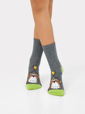 Детские высокие носки в оттенке темно-серый меланж с сурком (1 упаковка по 5 пар)