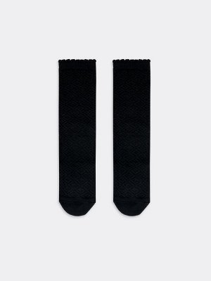 Детские высокие черные носки с пикотом на борту (1 упаковка по 5 пар)
