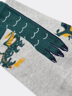 Мультипак высоких детских носков (3 упаковки по 3 пары) светло-серого цвета с драконами