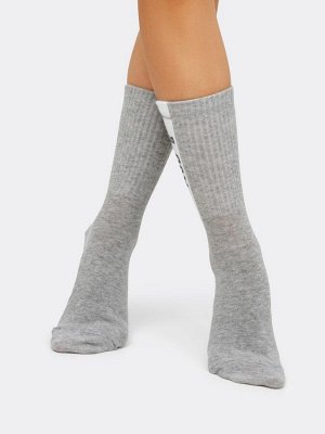 Детские высокие носки в оттенке серый меланж с надписью (1 упаковка по 5 пар)