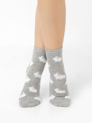 Детские высокие носки серого цвета с изображением кроликов (1 упаковка по 5 пар)