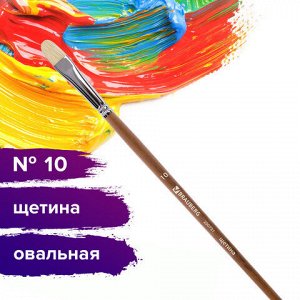 Кисть художественная профессиональная BRAUBERG ART CLASSIC, щетина, овальная, № 10, длинная ручка, 200731