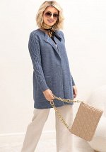 КАРДИГАН С ЦЕЛЬНОВЯЗАНЫМИ КАРМАНАМИ 3627 джинсовый