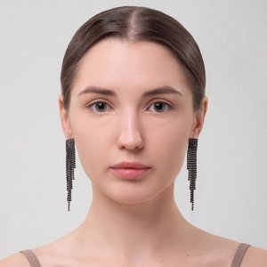 Серьги висячие со стразами «Водопад» на квадрате, чёрные в серебре, 11 см