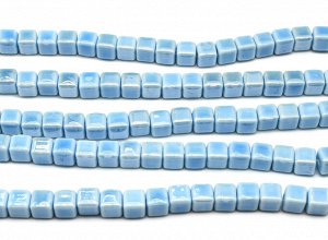 Бусины из керамики кубик 8*8мм, цв.голубой, 30см, 35 бусин