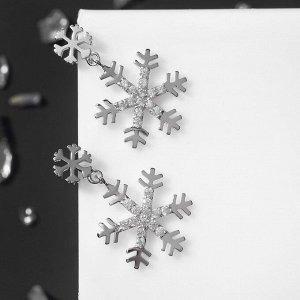 Серьги "Снежинки" со стразами, цвет белый в серебре