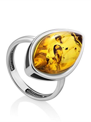 Серебряное кольцо с крупной вставкой из лимонного янтаря «Мармелад»