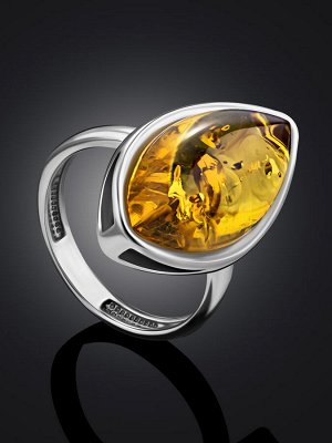 Серебряное кольцо с крупной вставкой из лимонного янтаря «Мармелад»